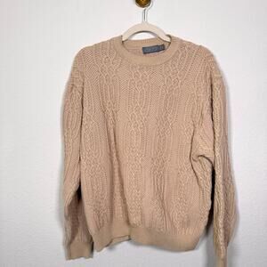 Talbots Mens Vintage Cable Knit 100% Cotton Sweater Size XL Neutral Winter Tan